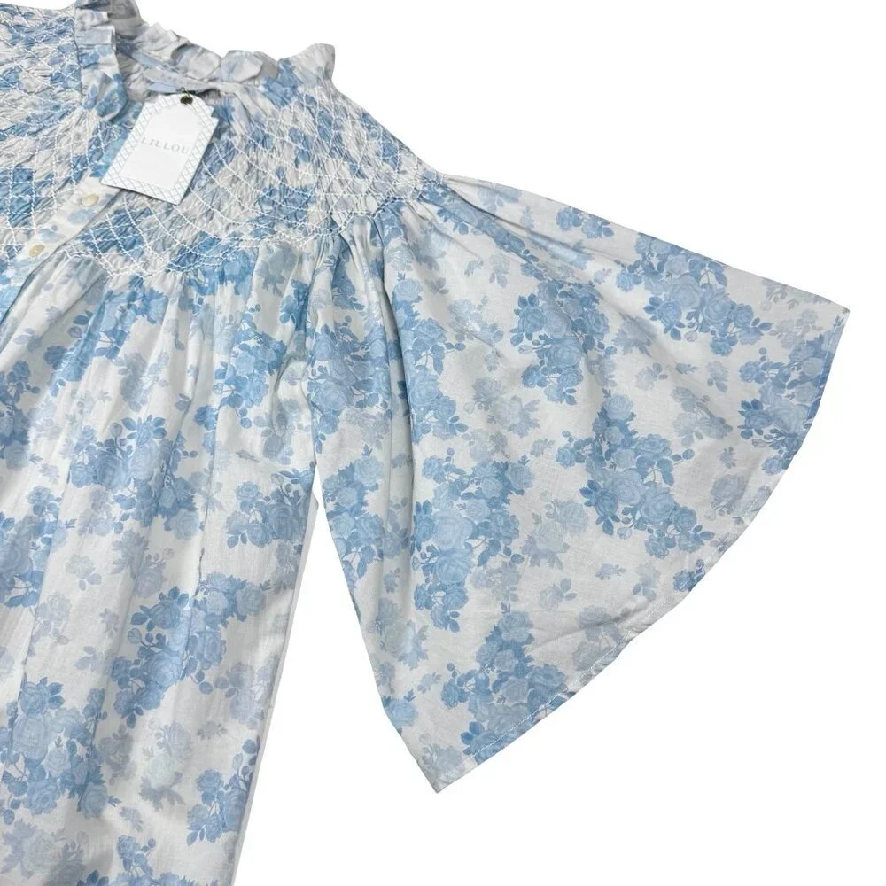 NWT LILLOU Floral Maxi Dress Sz S  Full Button Cottage Regency French Toile